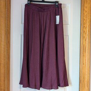 Ophelia Roe Womens L XL Wine Burgundy Flowy Leopard Midi Skirt Elastic Waist NWT